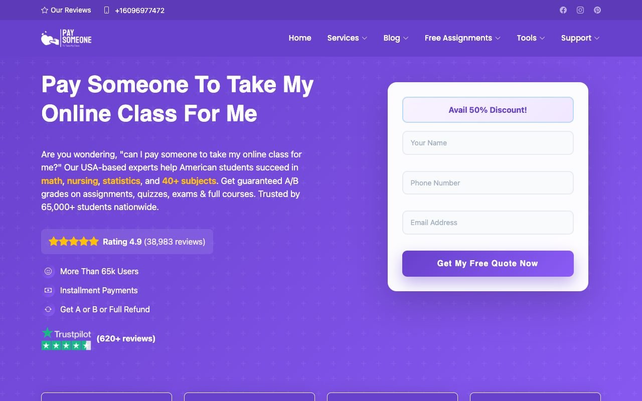 paysomeonetotakemyonlineclassforme.com website review screenshot