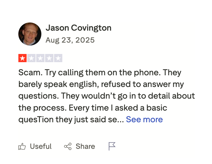 One star Trustpilot review describing a poor phone support experience with BoostMyGrade